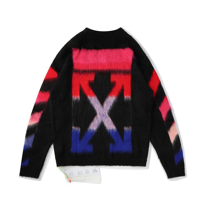 【Off-White】グラデーション矢印黒と白の灰色のモヘアの男性と女性が同じセーターを主演