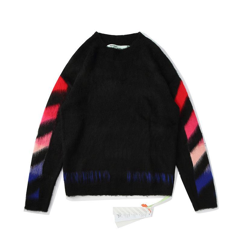 【Off-White】グラデーション矢印黒と白の灰色のモヘアの男性と女性が同じセーターを主演