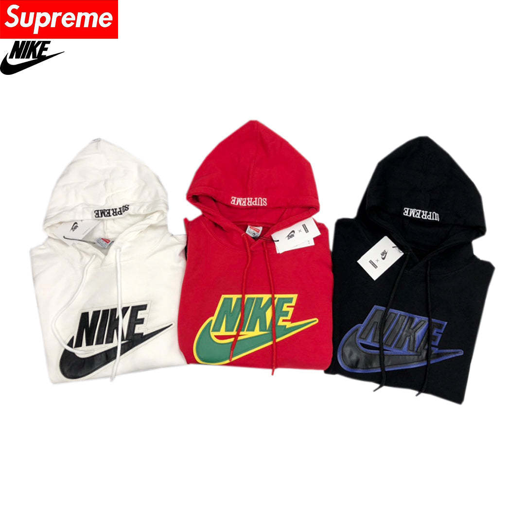 【Supreme】 FW22 Week × Nike Leather Applique Hooded Sweatshirt  【 協力モデル】カップル向けの共同ブランドのレザーロゴレザーラベルパーカーパーカーセータージャケット