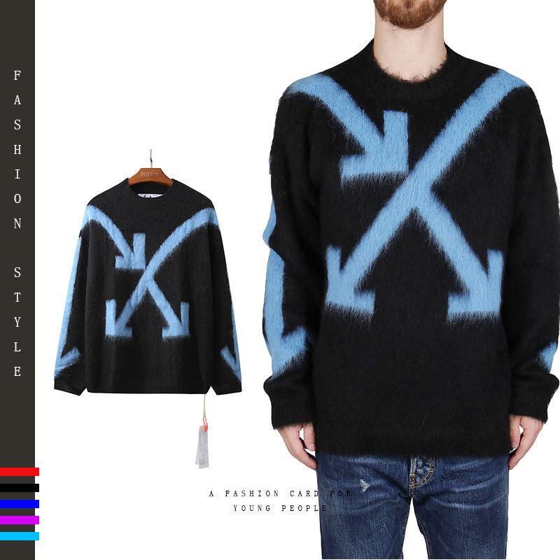 【Off-White】モヘアアローセータールーズロングスリーブカジュアルプルオーバーセーター男性と女性のための同じスタイル