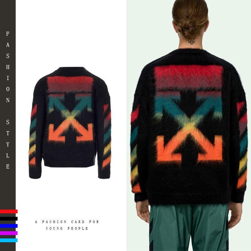 【Off-White】2021年秋冬新矢グラデーションレインボーニットセーターセーター男女長袖潮